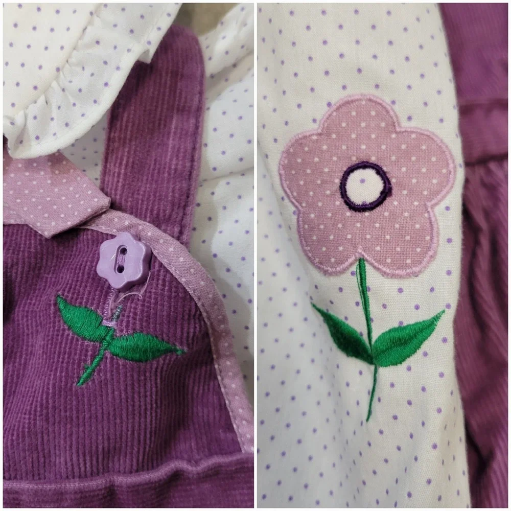 Baby Togs Jumper‎ Set Purple Corduroy Penguin Polka Dot Blouse Vintage 18 Months